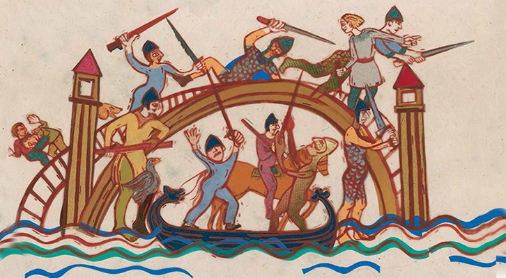 Una scena de «La corona del re» racconto ispirato alla stoffa del celebre Arazzo di Bayeux